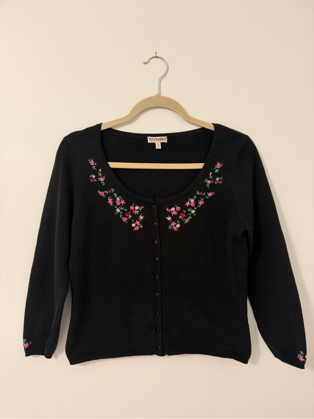 Black Floral Embroidered Button-Up Cardigan